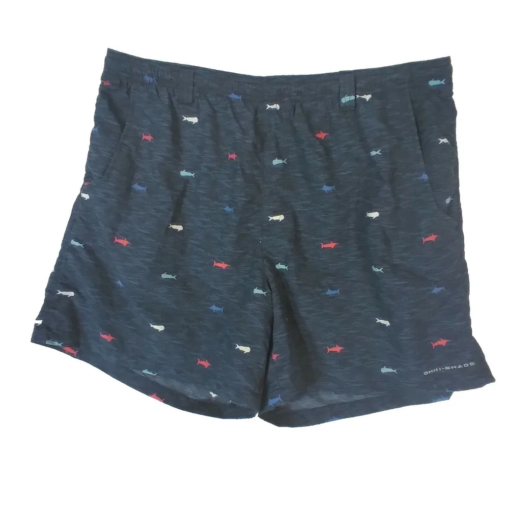 Columbia PFG swim shorts mens XL  blue fishing Hybrid pockets fishing FLAWED
